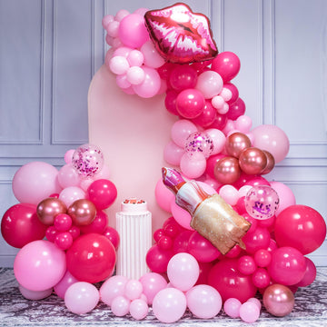 Saneryi 147Pcs Pink Balloon Garland Arch Kit For Girls Birthday Party Supplies Set Red Lips And Lipstick Foil Mylar Kiss Balloon