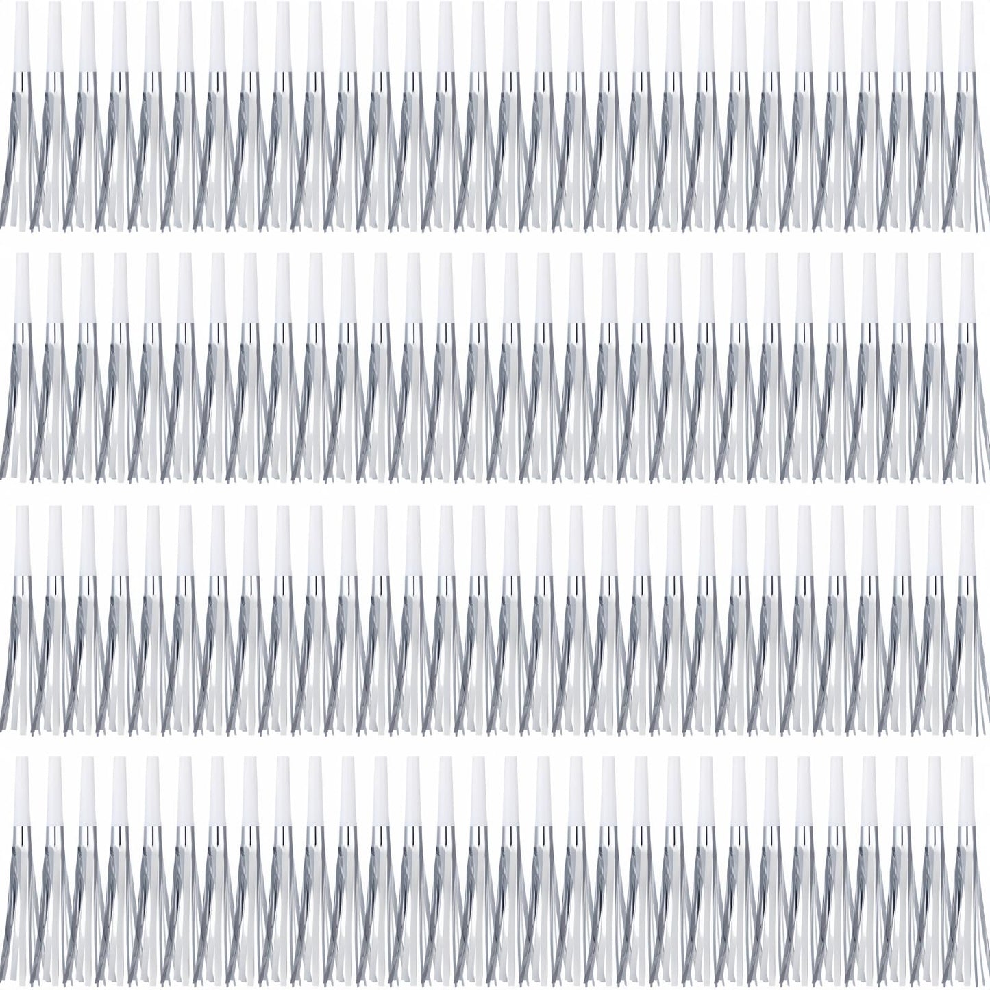 Lcpqmzgh 120 Pcs Gold Noise Makers, Metallic Fringed Noise Makers For New Year Party Favor Supplies (Silver White)