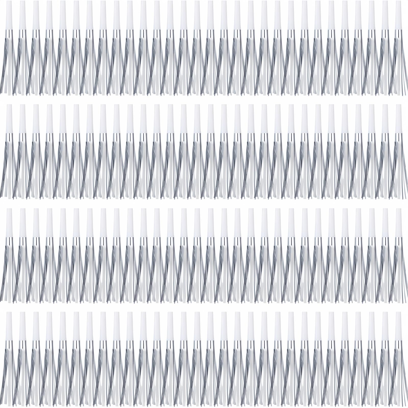 Lcpqmzgh 120 Pcs Gold Noise Makers, Metallic Fringed Noise Makers For New Year Party Favor Supplies (Silver White)