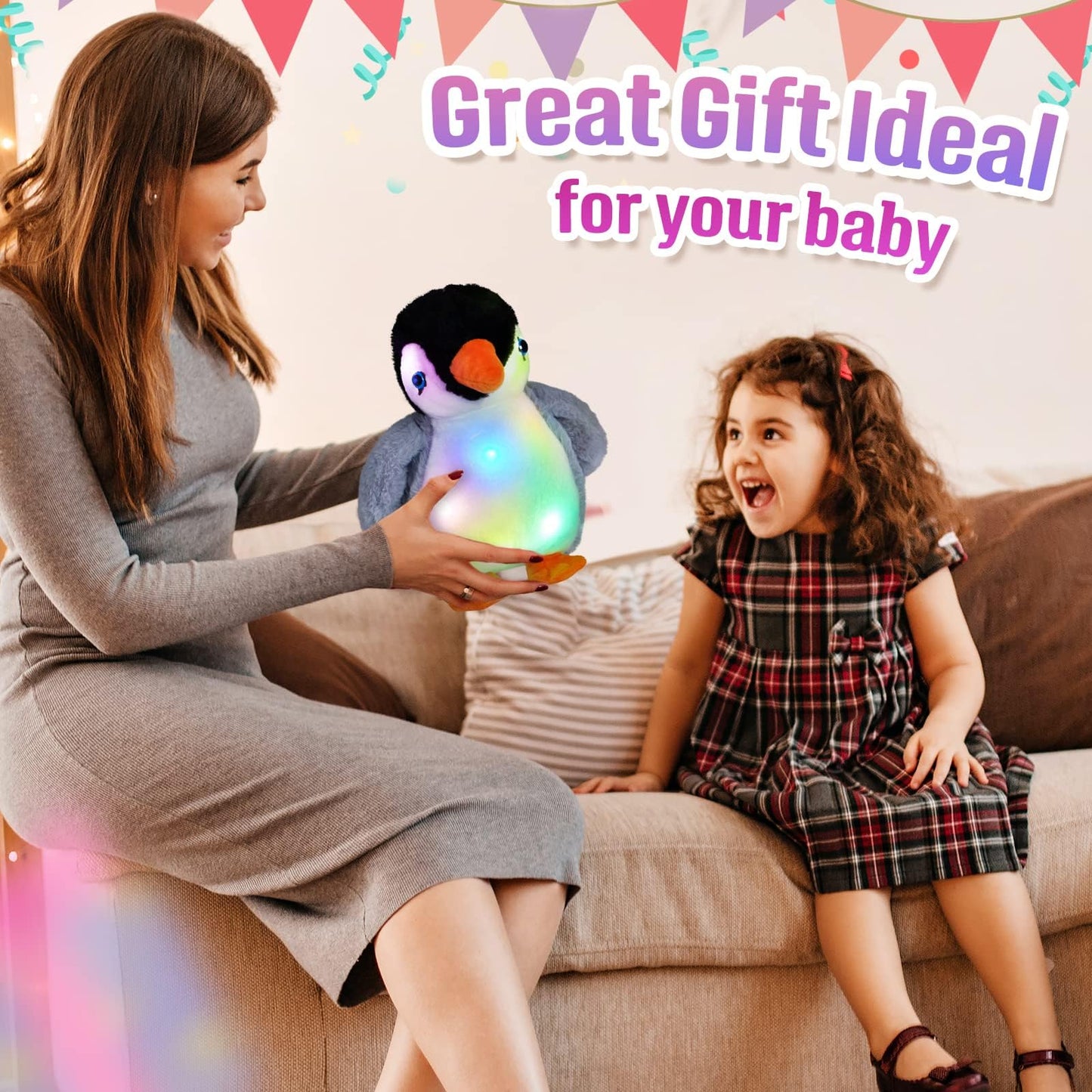 Bstaofy Light Up Penguin Stuffed Animal Glow Perky Adorable Led Floppy Plush Toy Nightlight Gift For Kids On Birthday Valentines Day Christmas Holiday, 11''