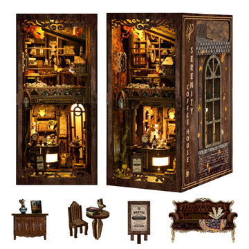 Vaki Vaki Book Nook Kit with Dust Cover & LED Light, DIY Miniature House Kit for Birthday, 3D Wooden Bookends Puzzle, Bookshelf 