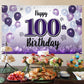 LASKYER Happy 100th Birthday Decorations,100th Purple Balloon Large Birthday Banner Backdrop Sign,100 Years Old Bday Party Suppl
