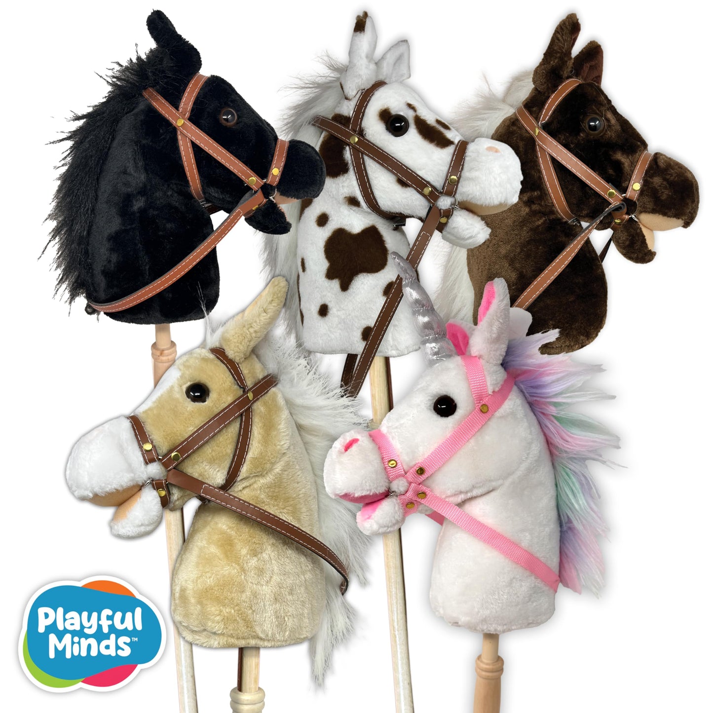 Nature Bound Stick Horse | Plush Handcrafted Hobby Horse | Stick Pony Provides Fun Pretend Play For Toddlers & Preschoolers | Handsewn, Wood, Sound Effects | Pinto Style