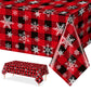 1 Pieces Red and Black Buffalo Plaid Merry Christmas Party Tablecloth Decorations,Plastic White Snowflake Buffalo Plaid Sign Tab