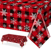 1 Pieces Red and Black Buffalo Plaid Merry Christmas Party Tablecloth Decorations,Plastic White Snowflake Buffalo Plaid Sign Tab