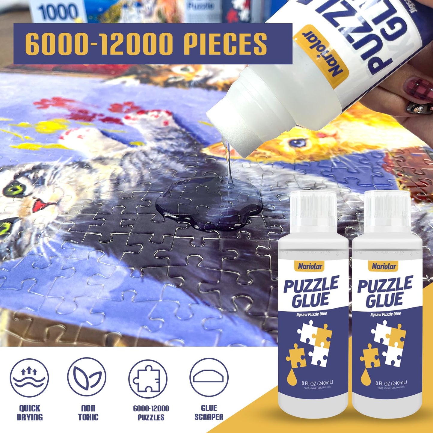Nariolar Puzzle Glue Clear 2 * 8 Oz (2 * 240Ml) With Applicator, Jigsaw Puzzle Glue For 6000/10000/12000 Pieces, Framing Puzzles