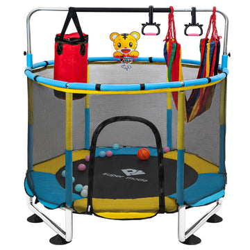 Trampoline For Kids, 5Ft Adjustable For Toddler, Indoor/Outdoor Baby Trampoline With Enclosure Net, Gifts For Boys & Girls