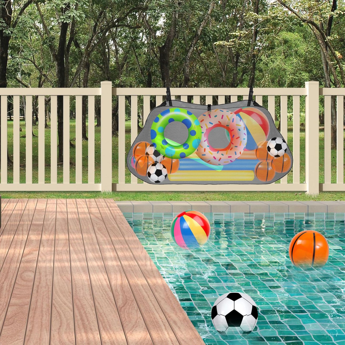 Pool Float Toy Storage Mesh Bag, Swimming Pool Float Storage Organizer Fence Net Holder For Pool Inflatable Balls Toys, Floats R