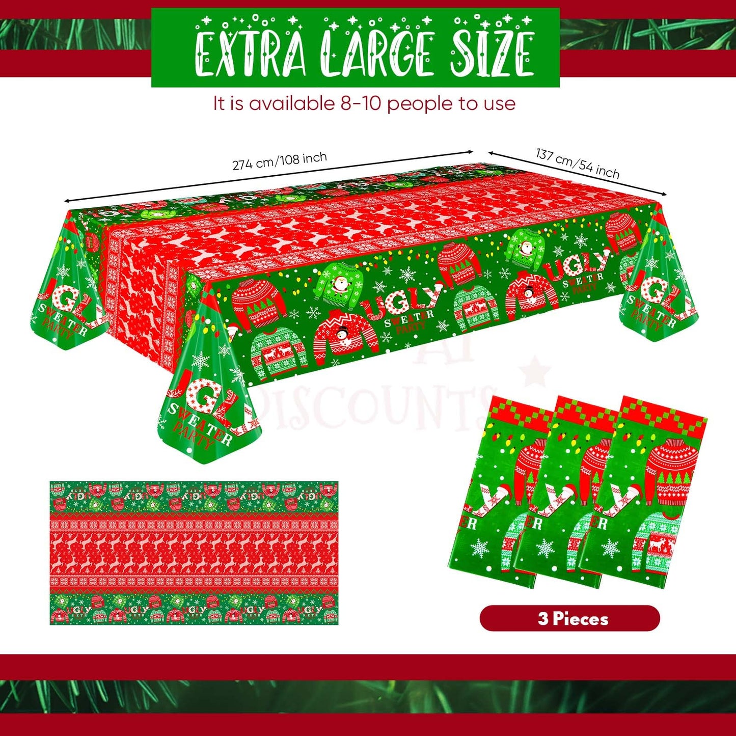 Christmas Plastic Tablecloth Christmas Table Cover Set Ugly and Sweater Party Tablecloth Xmas Sweater Table Cover Snowflake for