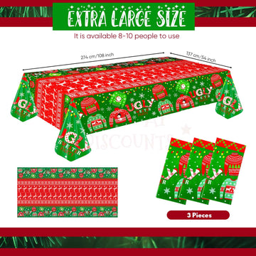 Christmas Plastic Tablecloth Christmas Table Cover Set Ugly and Sweater Party Tablecloth Xmas Sweater Table Cover Snowflake for
