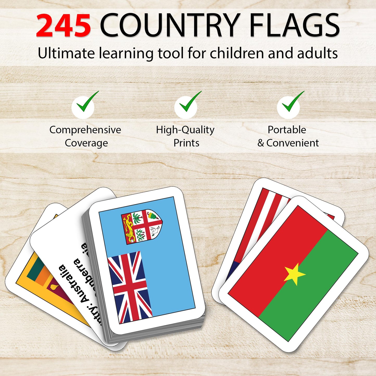 Zastic! World Flags Flashcards - 245 Country Flags, Capitals, Language, And Continents - Gloss Laminated - Country Flags Of The
