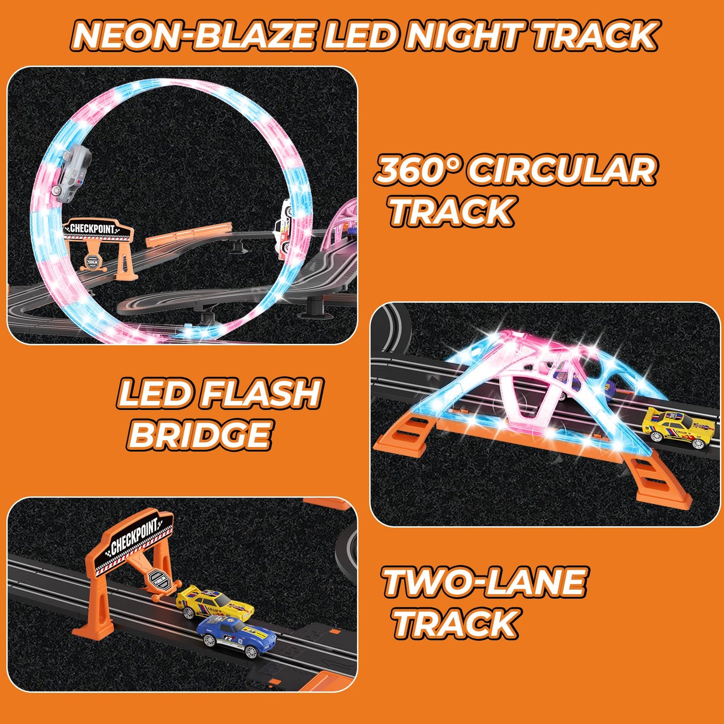2-in-1 Slot Car Race Track Sets - Electric Race Car Track with 4 High-Speed Racing Cars  Dual Racing Game Lap Counter Circular Overpass Tracks  Remote Control Cars Toys/Gift for Boys Kids Ages 8-12