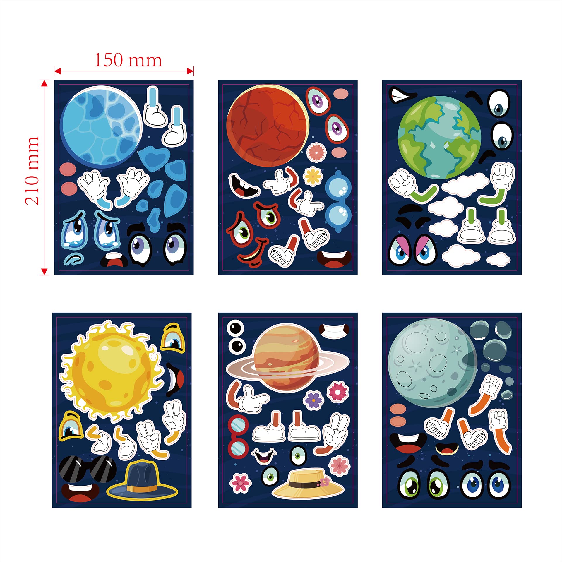 To Scale Sticker Planets 24 Pieces Make Your Own Planet Stickers Make A Face Stickers For Kids ...