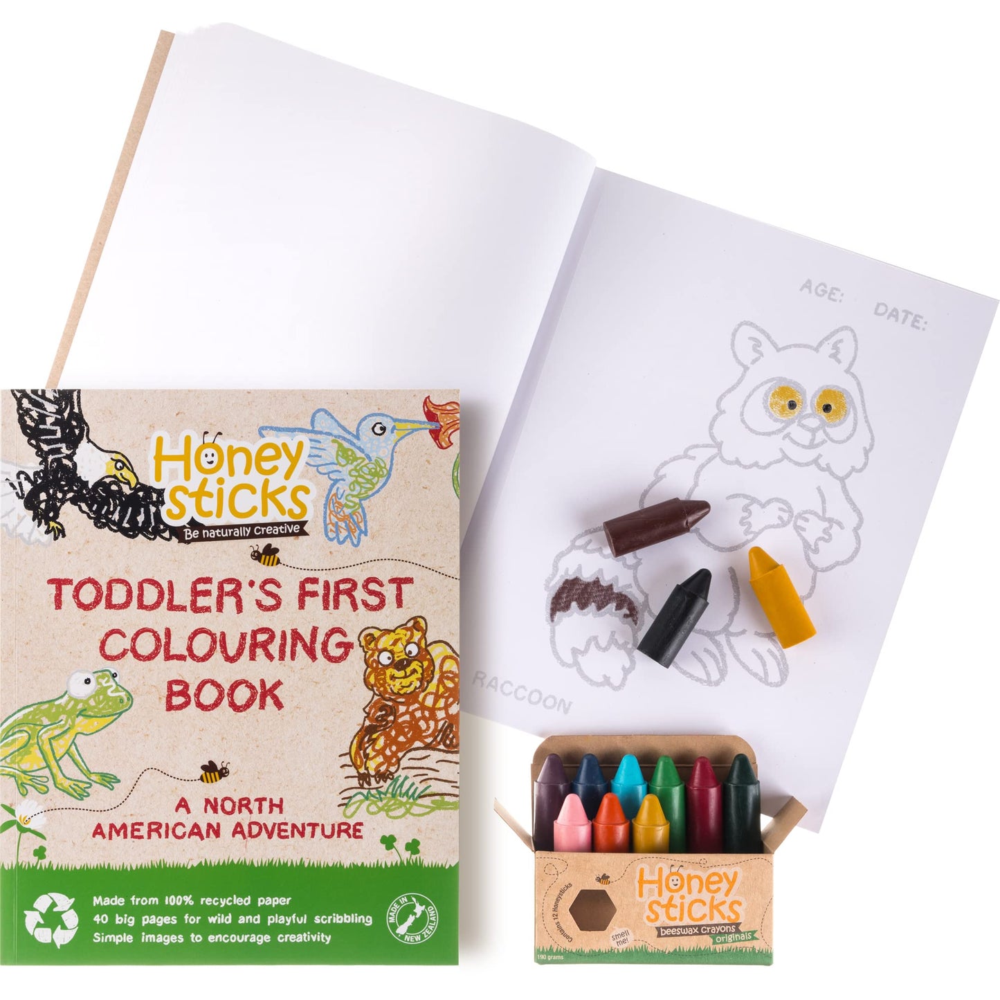 Honeysticks 100% Pure Beeswax Crayons Natural, Non Toxic, Safe for Toddlers, Kids and Children, Handmade in New Zealand, For 1 Y