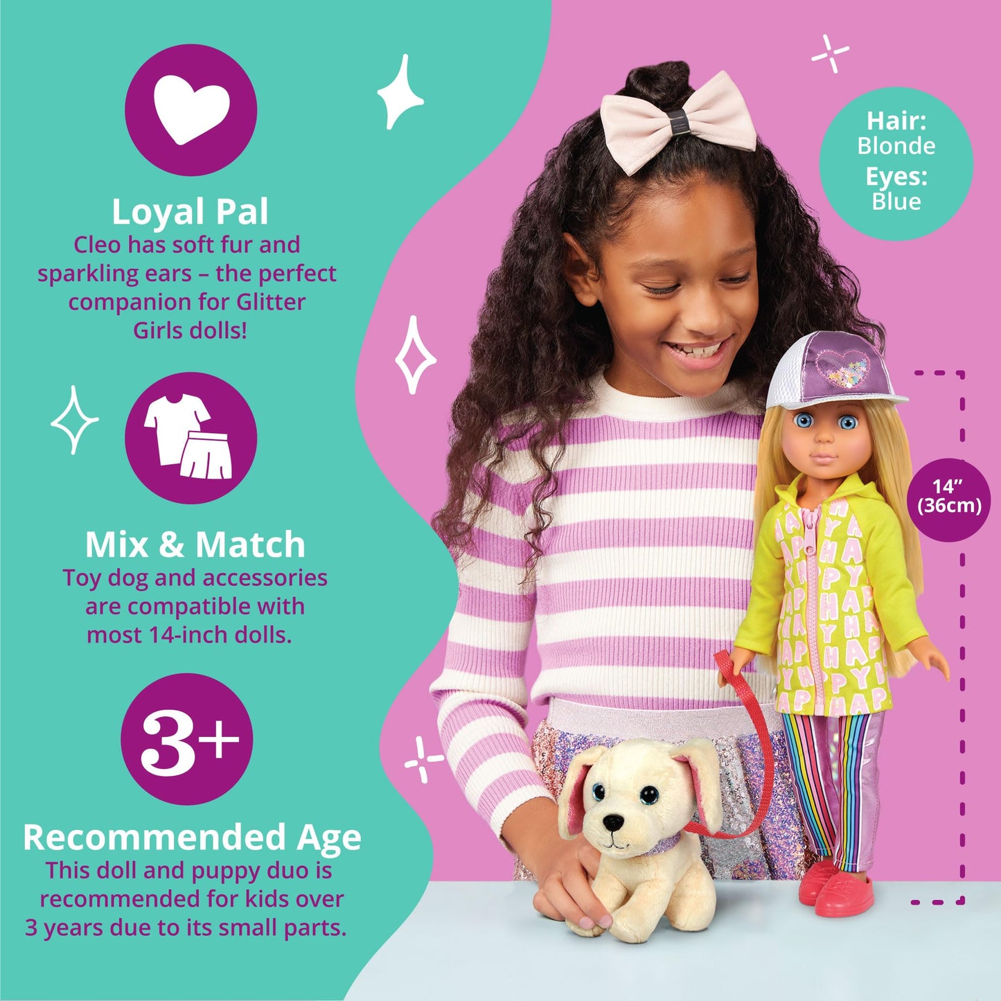 Glitter Girls - 14-Inch Doll & Pet - Blue Eyes & Blonde Hair-Plush Golden Retriever Pup - 3 Years + - Lora & Cleo