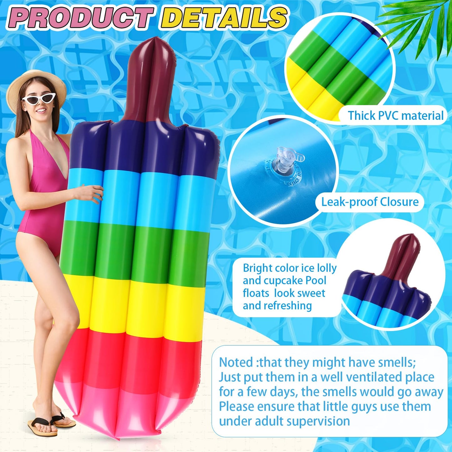 Libima 2 Pcs Giant Pool Floats Large Fruit Food Float Inflatable Pineapple Eggplant Watermelon Ice Lolly Cupcake Pizza Hot Dog R