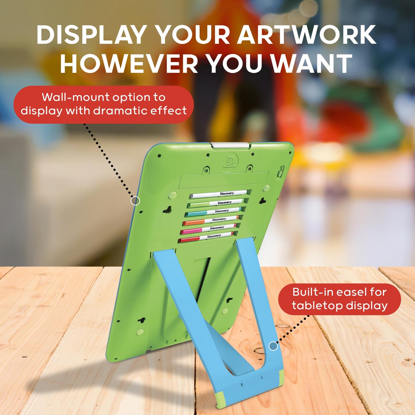 Discovery Kids Neon Glow Drawing Easel W/ 6 Color Markers, Built-In Kickstand/Wall Mount, 5 Light Modes, Easy Clean/Washable, Wide Screen, Flat Storage, Portable Travel Activity, Electronic Activity