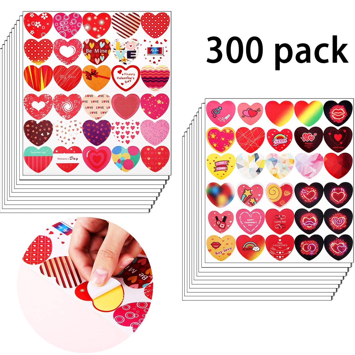 Jovitec 300 Pieces Heart Stickers Valentines Heart Adhesive Stickers 60 Adorable Designs for Valentines Day Decorative Stickers