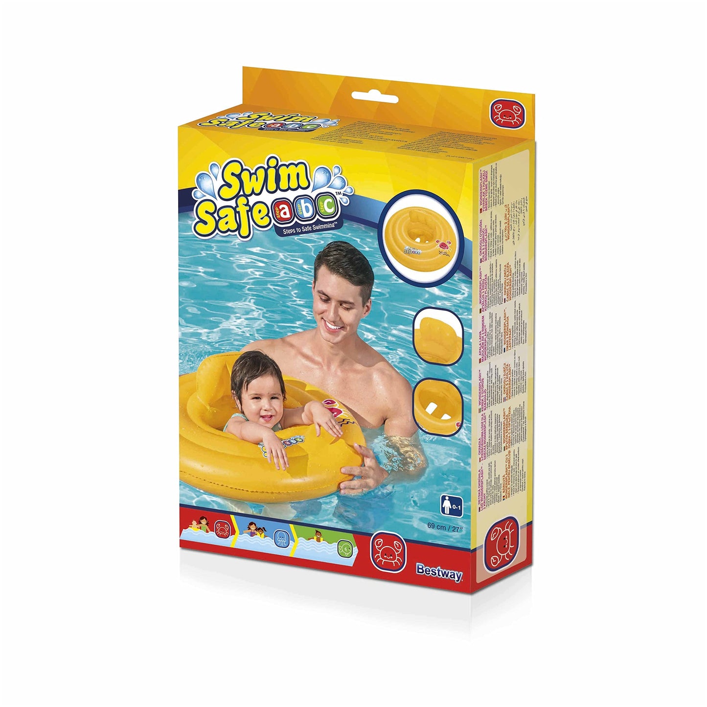 Bestway Inflatable Swimming Float for Infants, Round Baby Boat, 69cm, Yellow, Model 32096, for Ages 0-12 Months