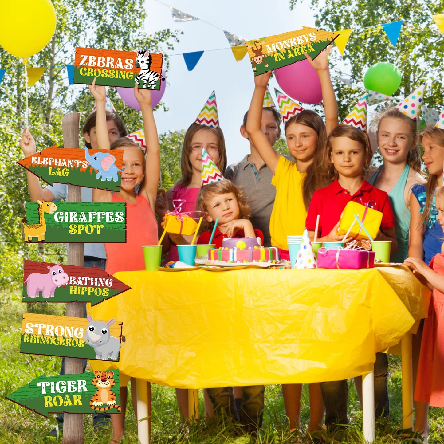 Hooqict 20 Pieces Safari Party Sign for Jungle Party Decorations Safari Decorations Directional Signs Classroom Wild Animal Birt