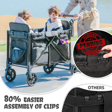 Easyego Stroller Wagon For 2 Kids With Rain Cover, Foldable Wagons Carts Featuring High Seats With 5-Point Harnesses, Easy-Acces