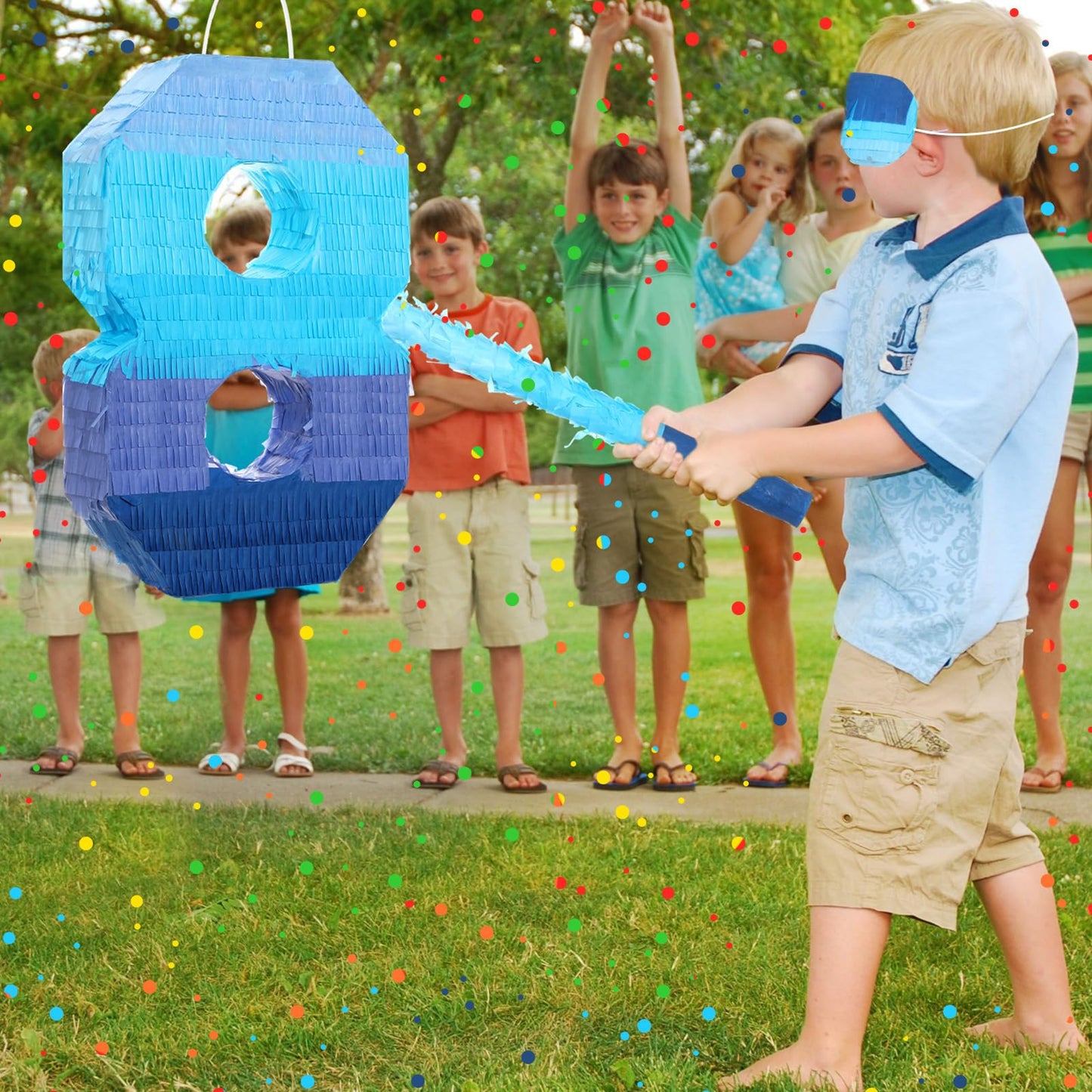 Number 1 2 3 4 5 6 7 8 9 Piñata With Stick Blindfold Confetti, Gradient Blue Piñata For Kids Birthday Party Large Blue Piñata For Boys Girls Birthday Anniversary Decoration Supplies(Number 8)