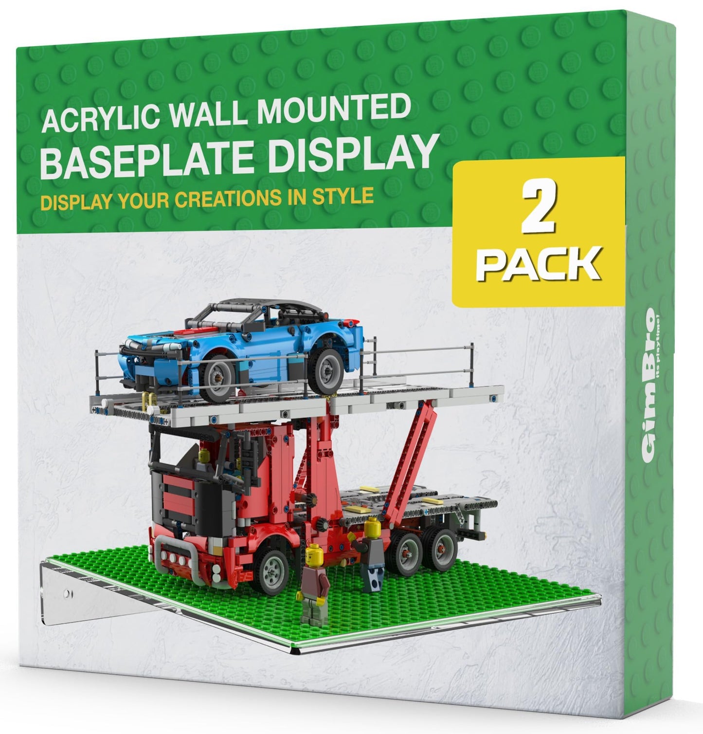 Galvanox Display Shelves For Building Bricks (2 Pack Set) Compatible With All Toy Block Brands - Floating Wall Mounted Shelf With 10 Inch Removable Baseplate (Clear Acrylic)