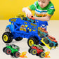 KARMOUNT Monster Trucks Hauler with 3 Mini Trucks, Blue, Plastic, Model SQ86002-1, Gift for Kids 3 Years & Up