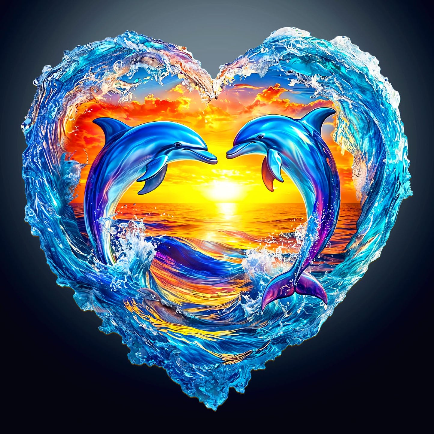 Wooden Puzzles for mature-themeds  Unique Animal Shaped Heartfelt Dolphins mature-themed Puzzle  3D Vision Wooden Jigsaw Puzzles mature-themed  Challenging Creative Gifts Family Games 13.4 * 13.1in 250pcs