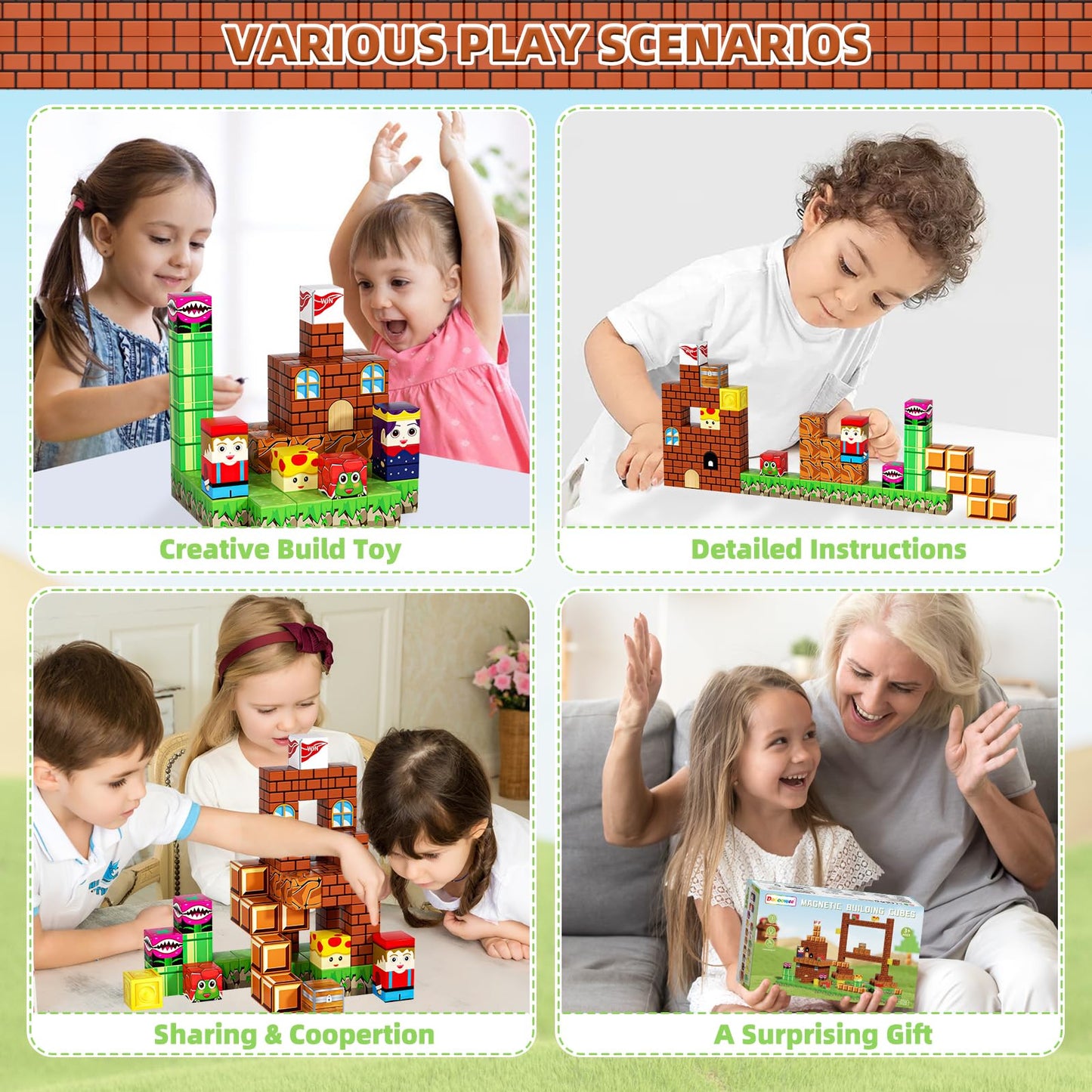 Doloowee Magnetic Building Blocks Sets - Magnetic Cubes For Kids 4-8, Toddler Kids Toys Magnet Blocks Ages 3-5, Mine World Game Themed Gifts Toys For 3 4 5 6 7 8+ Year Old Boys & Girls
