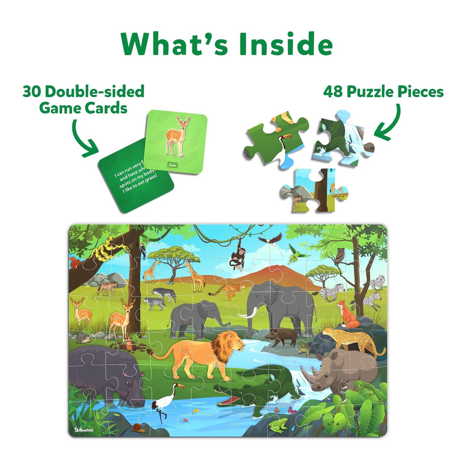 Skillmatics Floor Puzzle & Game - Piece & Play Wild Animals, Jigsaw & Toddler Puzzles, Educational Toy, Gifts For Boys & Girls Ages 3, 4, 5, 6, 7 (48 Pieces, 2 X 3 Feet)