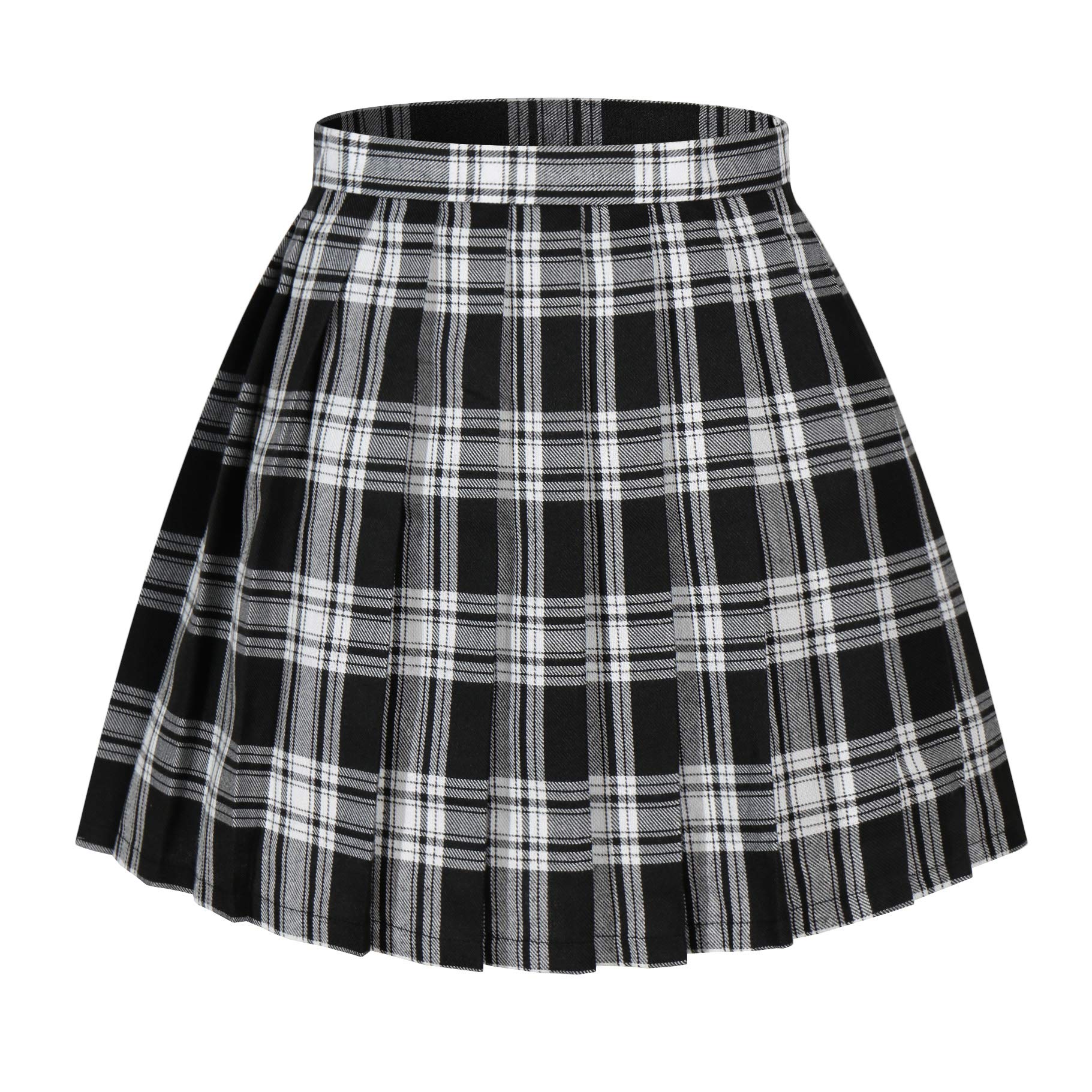 Beautifulfashionlife Girl High Waist Check Kilt Mini Tennis Pleated Skirts(Xl,White Black)