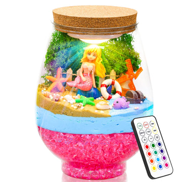 Magiclub Diy Light-Up Mermaid Terrarium Kit For Kids,Remote Mermaid Birthday Gifts Toy For Girls,Mermaid Craft Kit,Arts & Crafts Mermaid Gifts For Girls Age 4 5 6 7 8-12 Years Old,Bedroom Decor