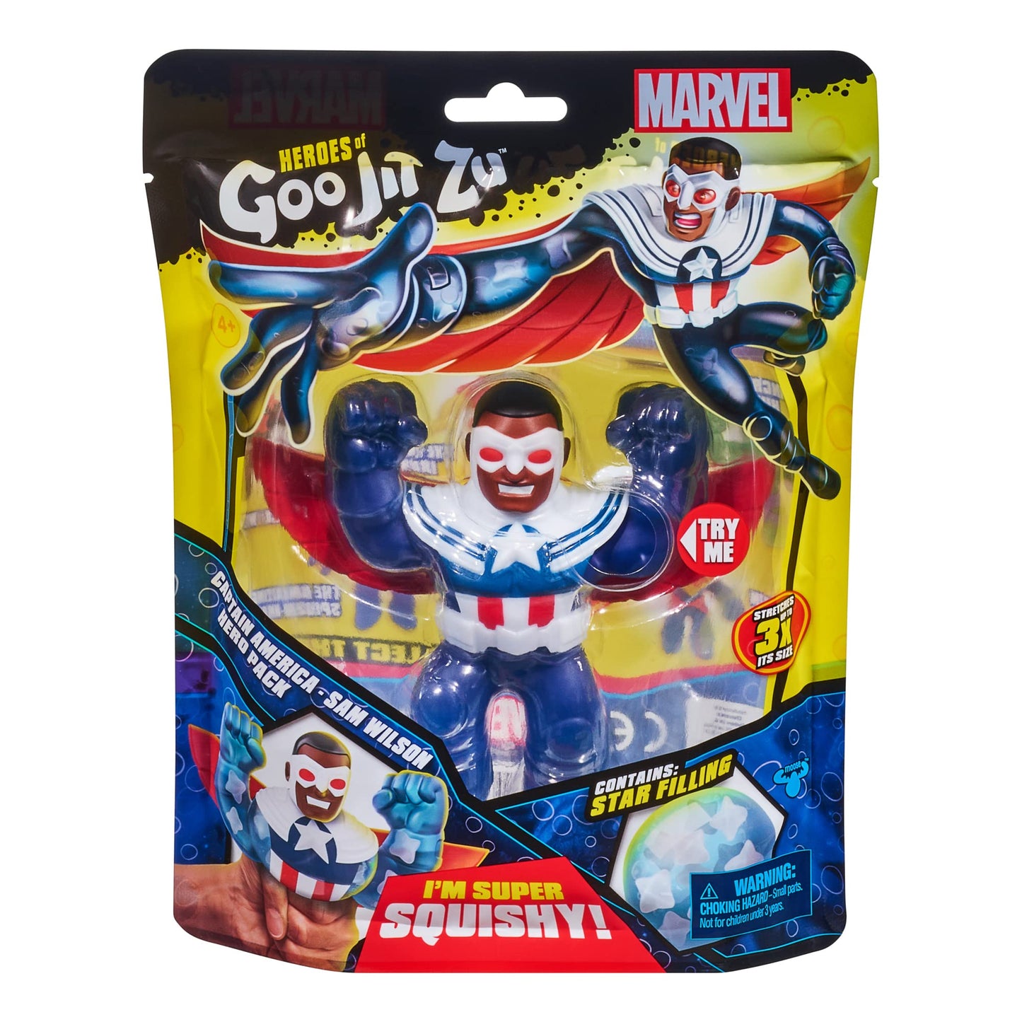 Heroes of Goo Jit Zu Marvel Hero Pack - Captain America Sam Wilson - 4.5" Squishy Toy - Multicolor - Model 41371 - Durable ABS Material