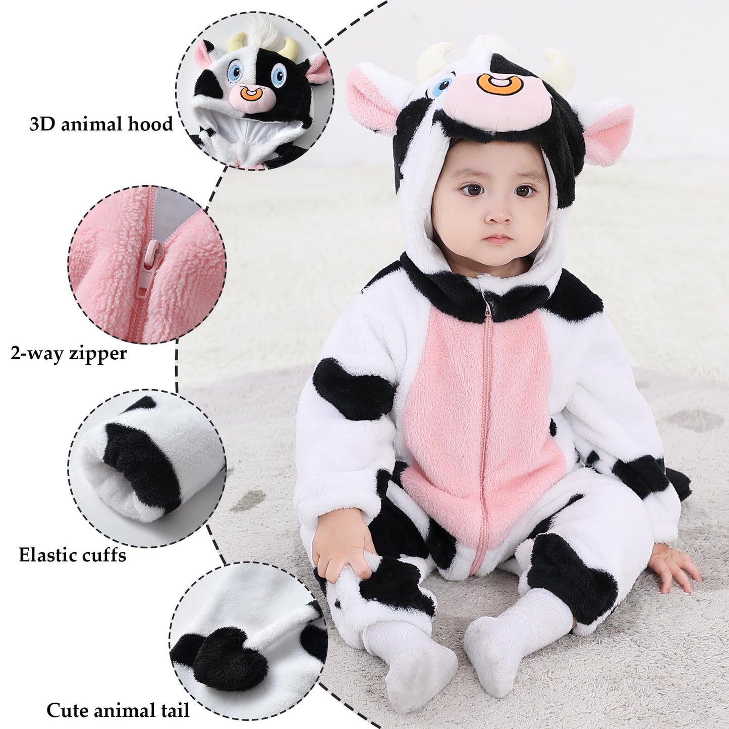 Tonwhar Kid'S And Toddler'S Costume Baby Animal Outfit Baby Boys' Girls' One-Piece Rompers Jumpsuit(3-4T,Milk Cow)