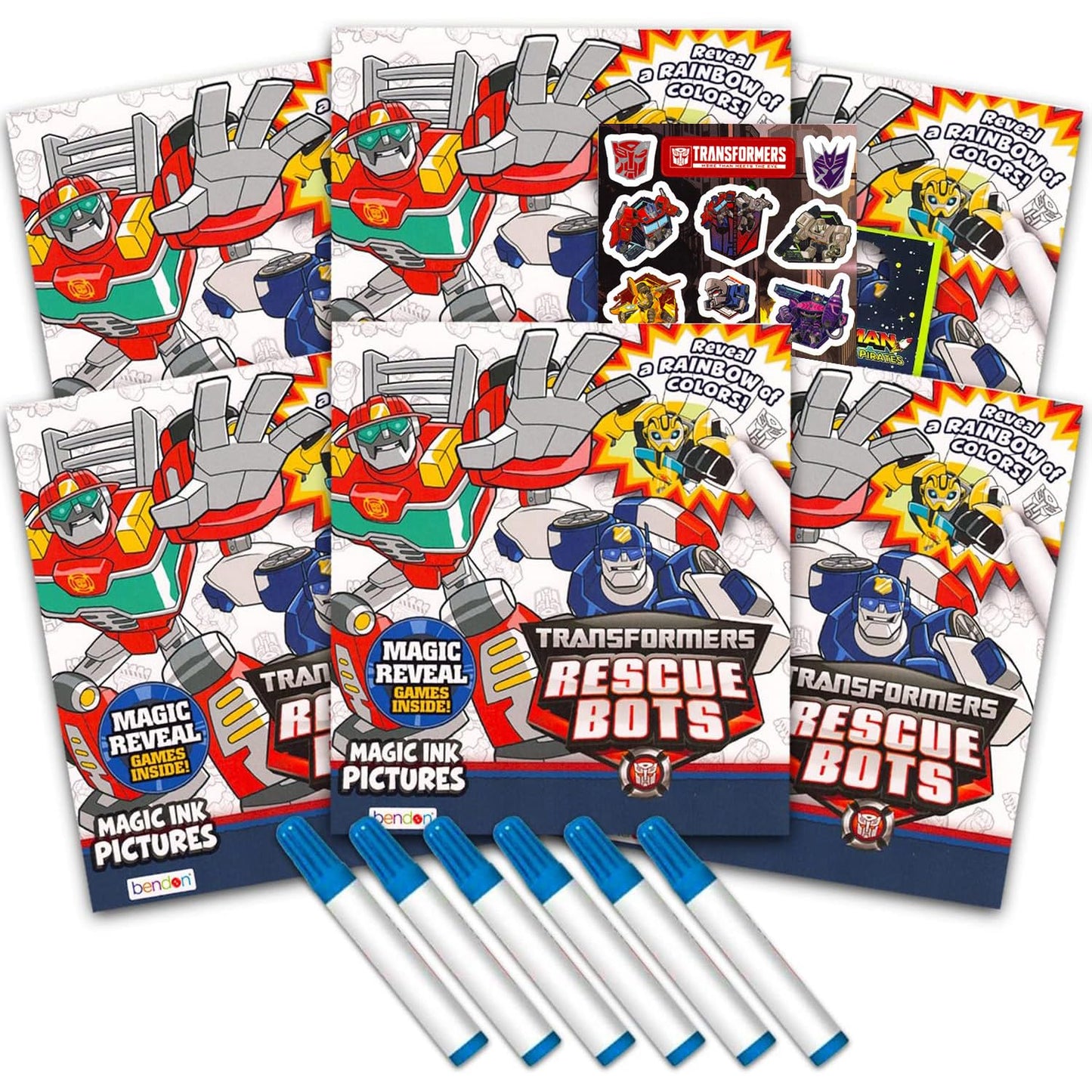 Transformers Rescue Bots Imagine Ink Coloring Book Set for Kids - 6 Pack No-Mess Magic Ink Coloring Books feat. Rescue Bots with
