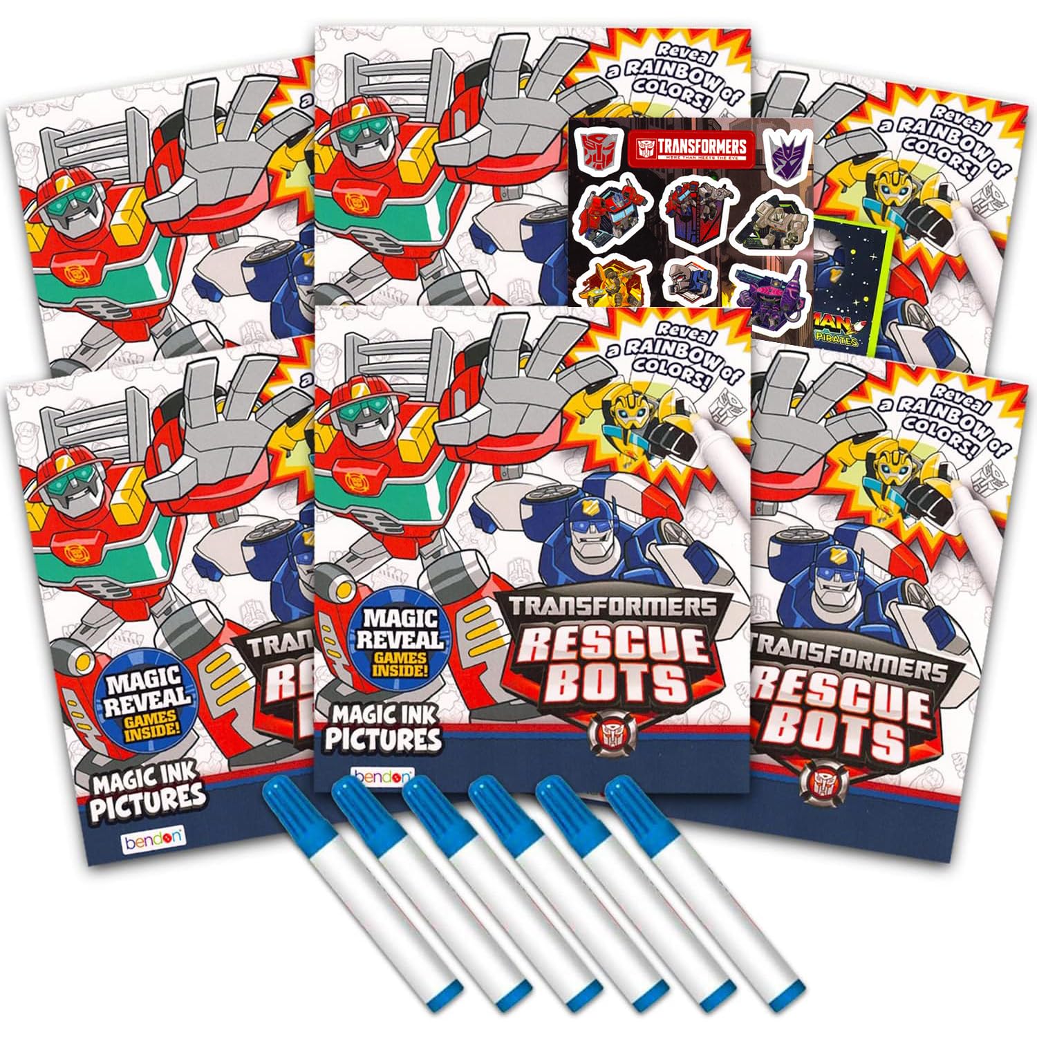 Transformers Rescue Bots Imagine Ink Coloring Book Set for Kids - 6 Pack No-Mess Magic Ink Coloring Books feat. Rescue Bots with