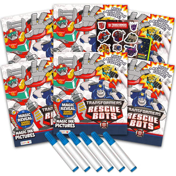 Transformers Rescue Bots Imagine Ink Coloring Book Set for Kids - 6 Pack No-Mess Magic Ink Coloring Books feat. Rescue Bots with