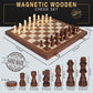 2 In 1 Magnetic Chess Set & Checkers Board Game, 15'' Wooden Folding Chess Board With 2 Extra Queens, Portable Travel Chess Set