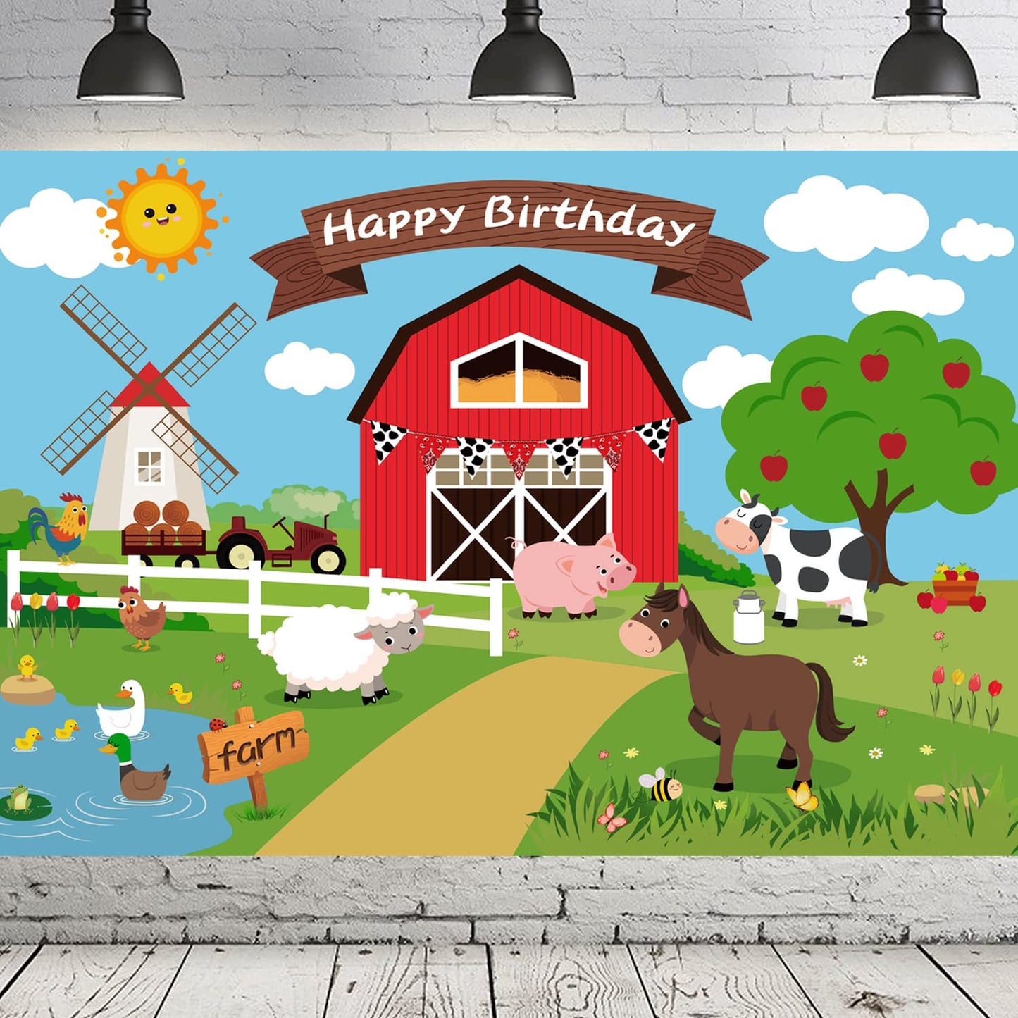 5X3Ft Farm Backdrop Farm Birthday Party Supplies Farm Animal Party Decorations Supply Happy Birthday Large Farm Photography Back