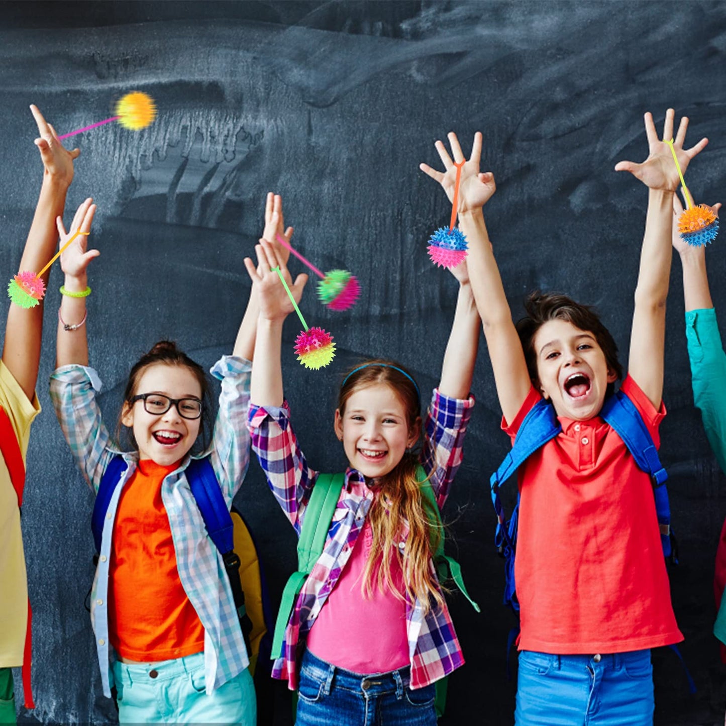 Haerbao 24 Pieces Light Up Bouncy Ball Light up Spike Rubber Ball Sensory Toy Flashing Spiky Sensory Stress Balls for Party Favo