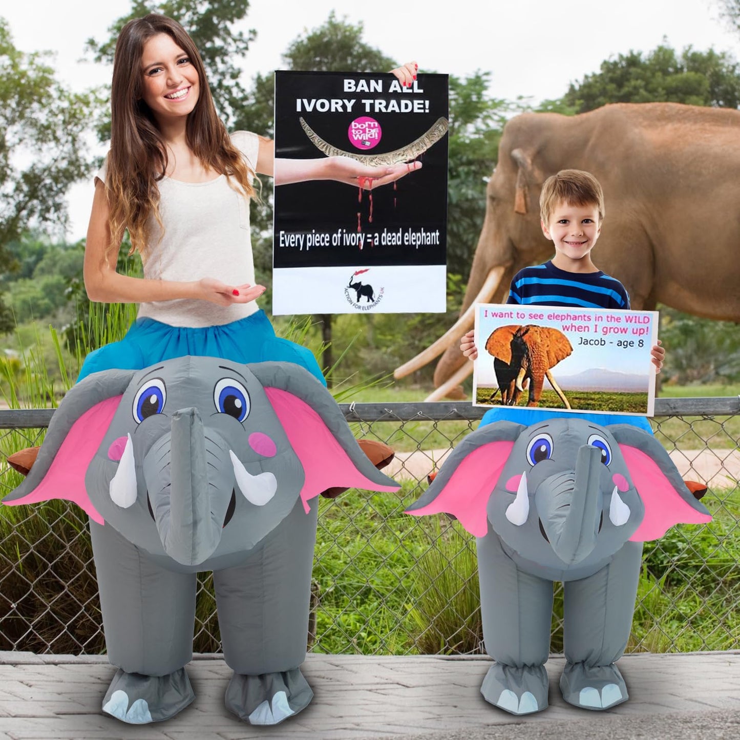 Anroog Inflatable Costume Kids Elephant Costume Halloween Blow Up Ride On Elephant Costumes Animals Suit For Boys Girls Funny Cosplay Party