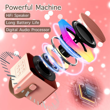 Mini Karaoke Machine With 2 Wireless Microphones, Adults Kids Toys, Gems Stickers, Portable Bluetooth Speaker, Christmas Birthday Gifts For Girls 4, 5, 6, 7, 8, 9 + Year Old (Pink)
