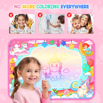 MAIGOZON Water Doodle Mat, Unicorn Drawing Mat for Toddlers, Kids Water Painting Pad Coloring Board Set, Art Supplies for Toddle