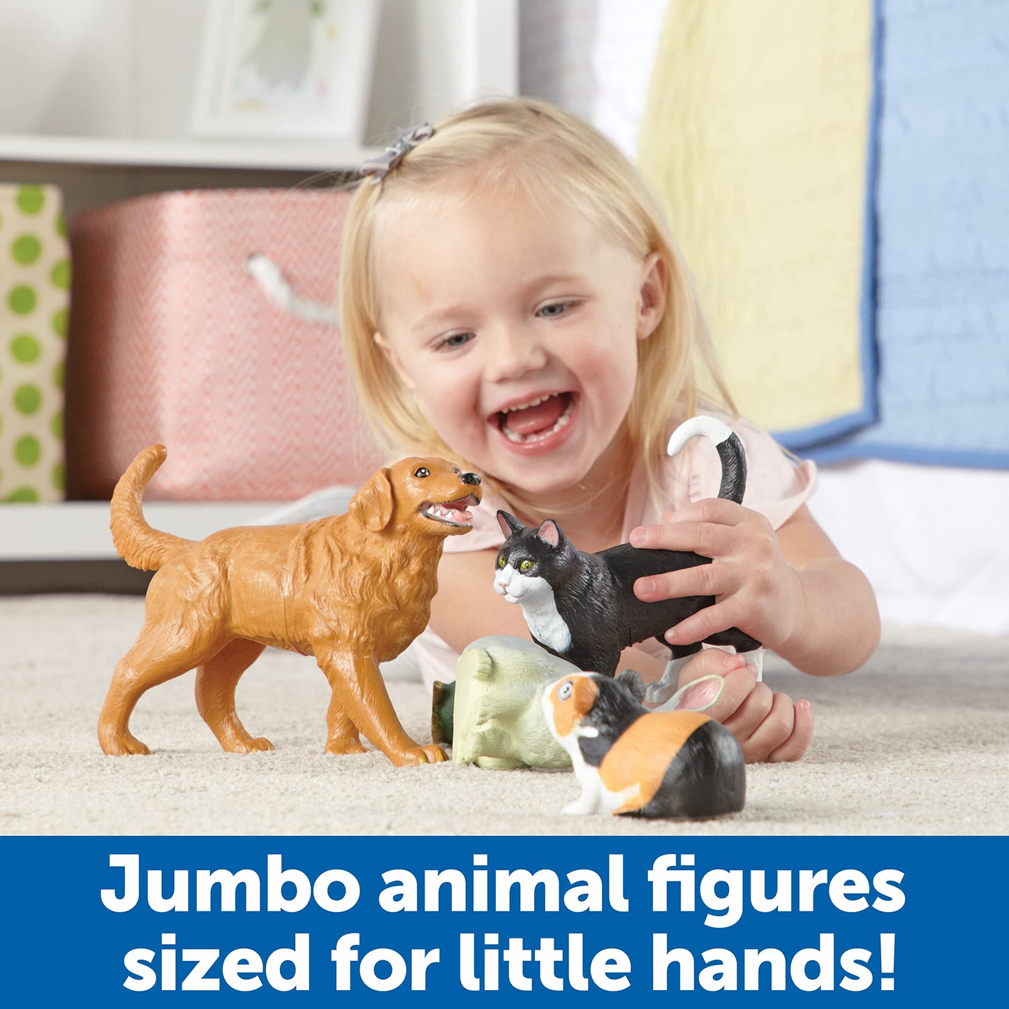 Learning Resources Jumbo Domestic Pets Set - 6 Multi-color Plastic Toys, Ages 2+, Model LER0688, Ideal for Preschool Learning