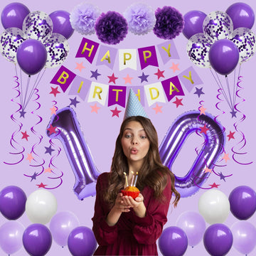 Naninuneno 10Th Birthday Decorations For Girls, Purple 10 Happy Birthday Balloons Supplies Including Purple Happy Birthday Banne