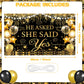 Gold Engagement Party Decorations Black Gold Engagement Banner Backdrop He Asked She Said Yes Banner Decorations Wedding Banner