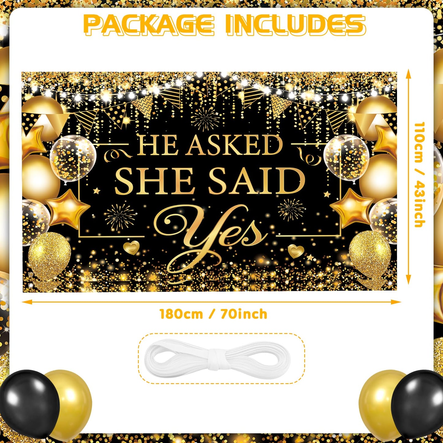 Gold Engagement Party Decorations Black Gold Engagement Banner Backdrop He Asked She Said Yes Banner Decorations Wedding Banner