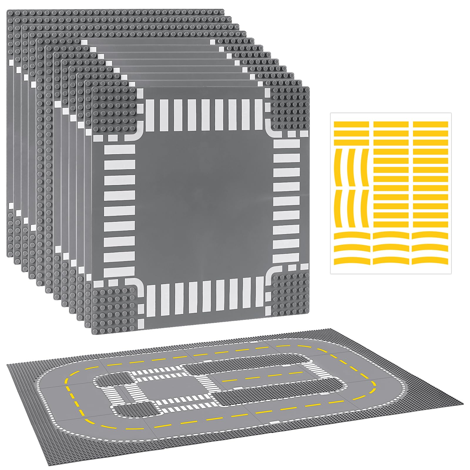12 Pack Road Base Plates For Building, Compatible With Lego Classic Bricks, 10    X 10    Baseplates Fits For Lego Roads, Road B