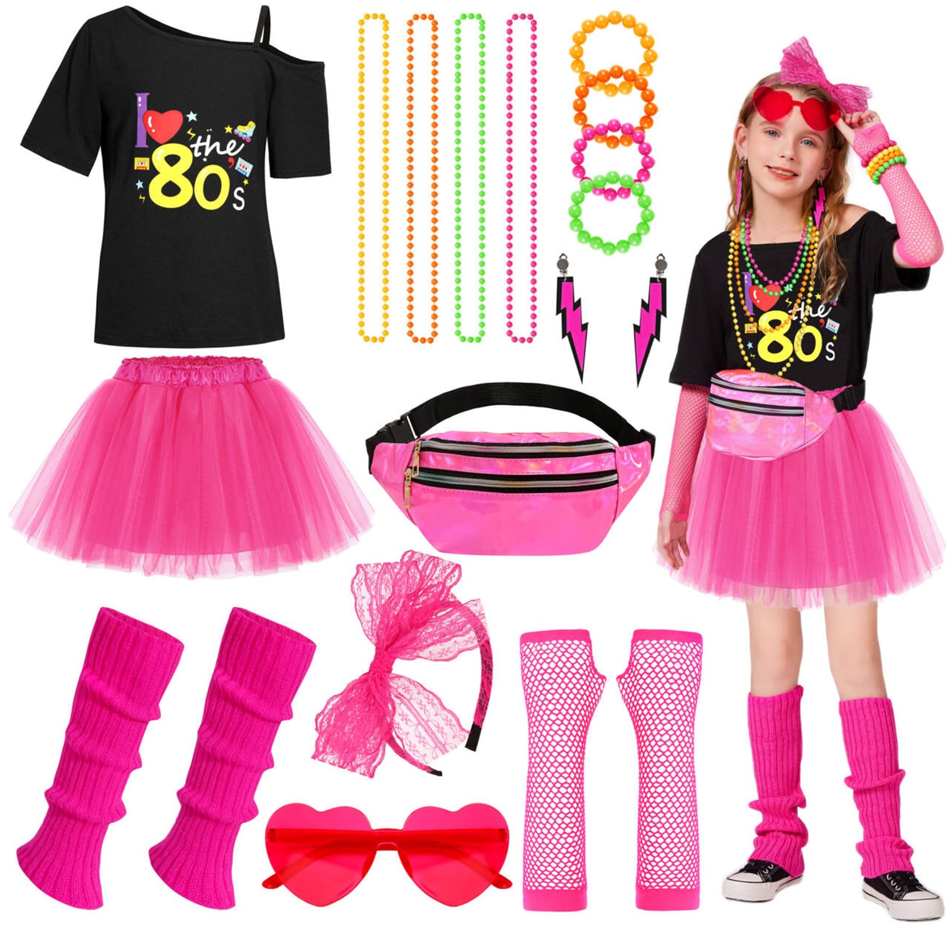 80s dress up outfits Girls 80S Costume Accessories Set Kids 80S Outfit Costume Halloween (6 – Toytooth